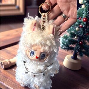 RARE! Custom White Curly hair Fantasy Plushie Keychain, with a necklace